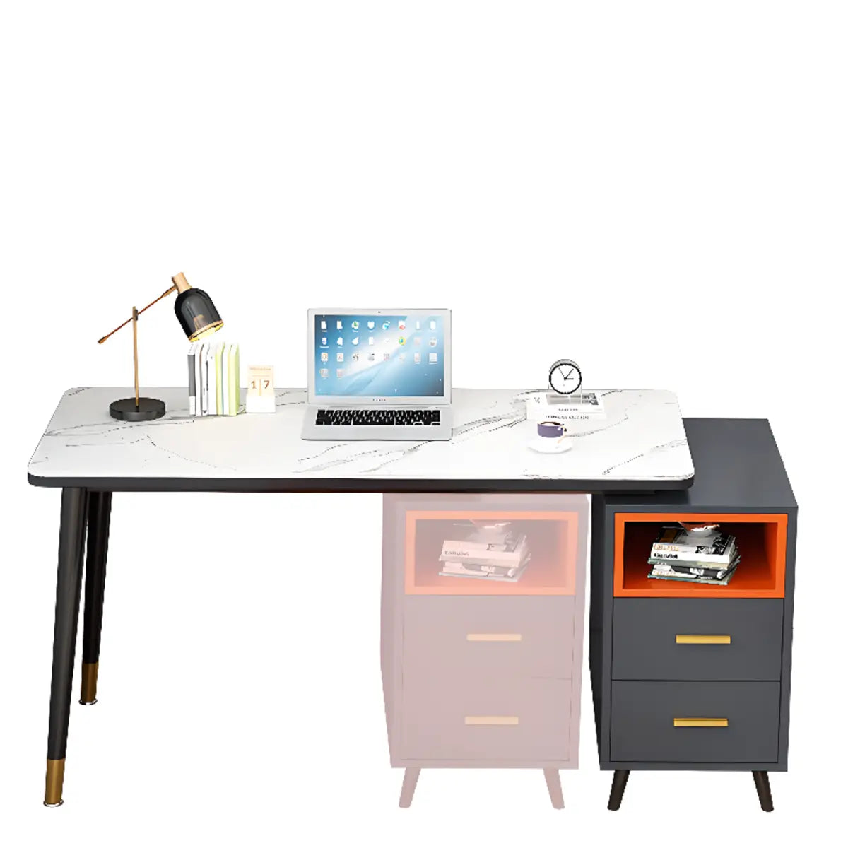 Reversible Ergonomic Off-White Drawers Computer Desk Image - 7