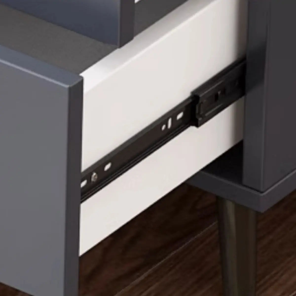 Reversible Ergonomic Off-White Drawers Computer Desk Image - 9