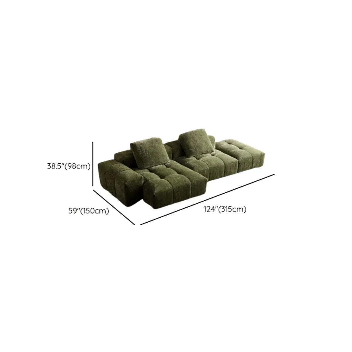 Reversible Green Chenille L-Shape Large Sofa Chaise 