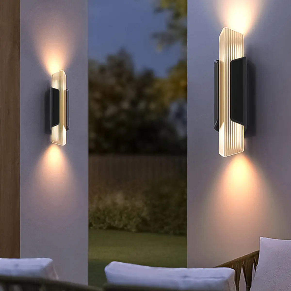 Ribbed Black Outdoor Geometric Up Down Wall Sconce Image - 5