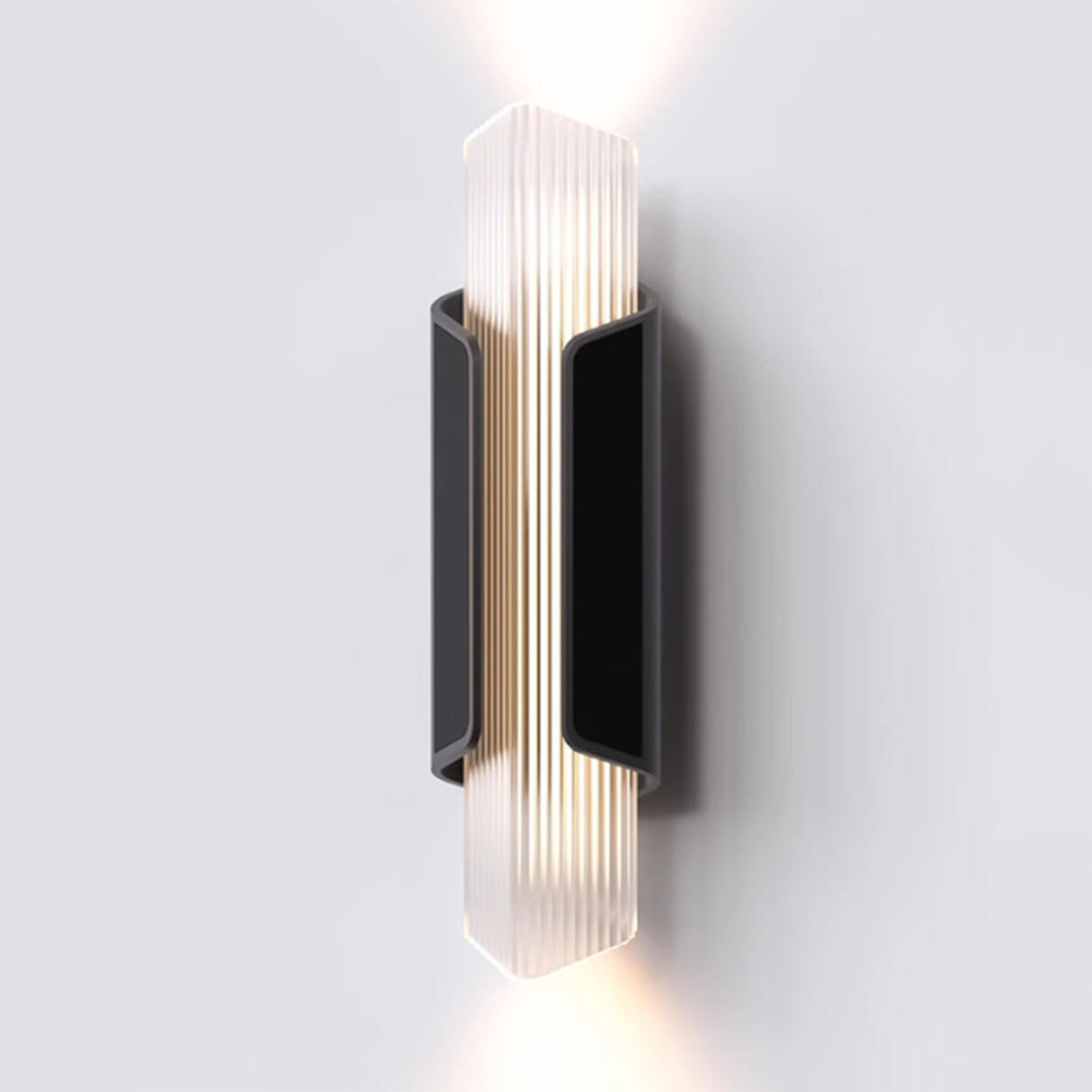 Ribbed Black Outdoor Geometric Up Down Wall Sconce Image - 9