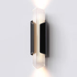 Ribbed Black Outdoor Geometric Up Down Wall Sconce Image - 9