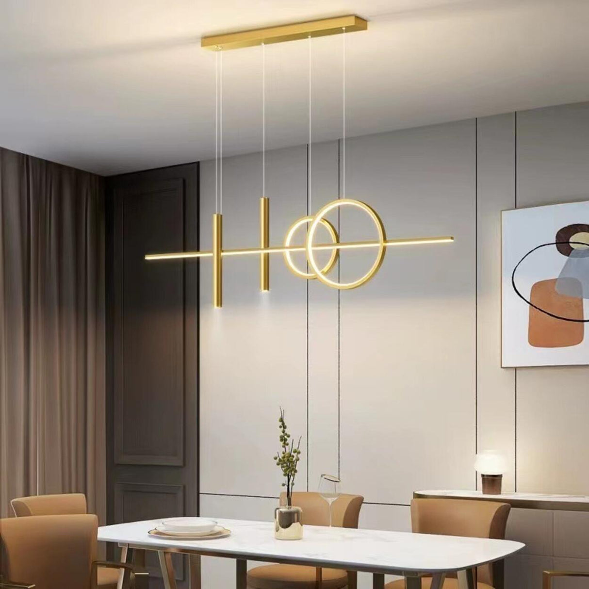 Ring and Bar Modern Gold Metal Island Pendant Light Image - 1