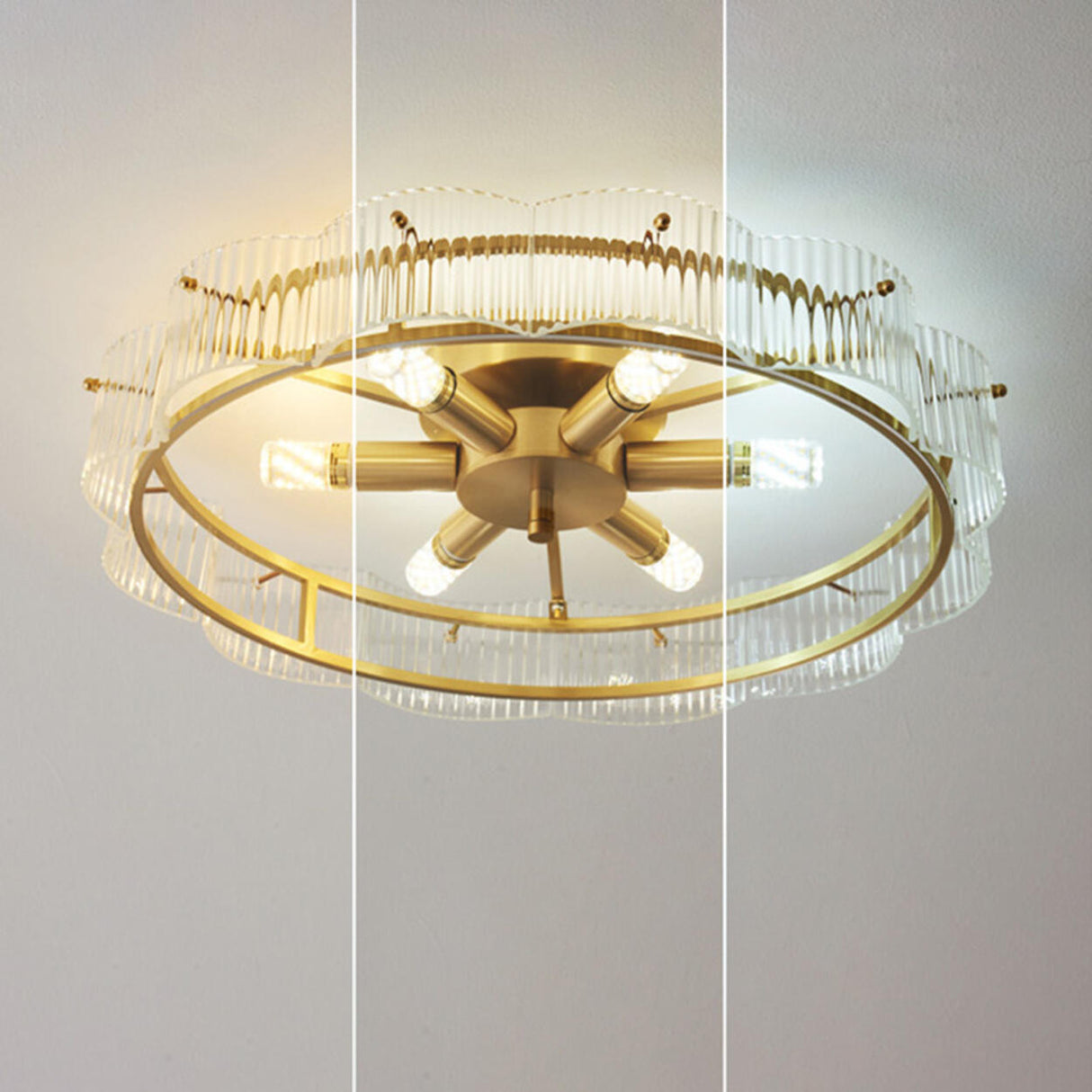 Ring Glass Gold Semi-Flush Mount Ceiling Light 6-Light Image - 12