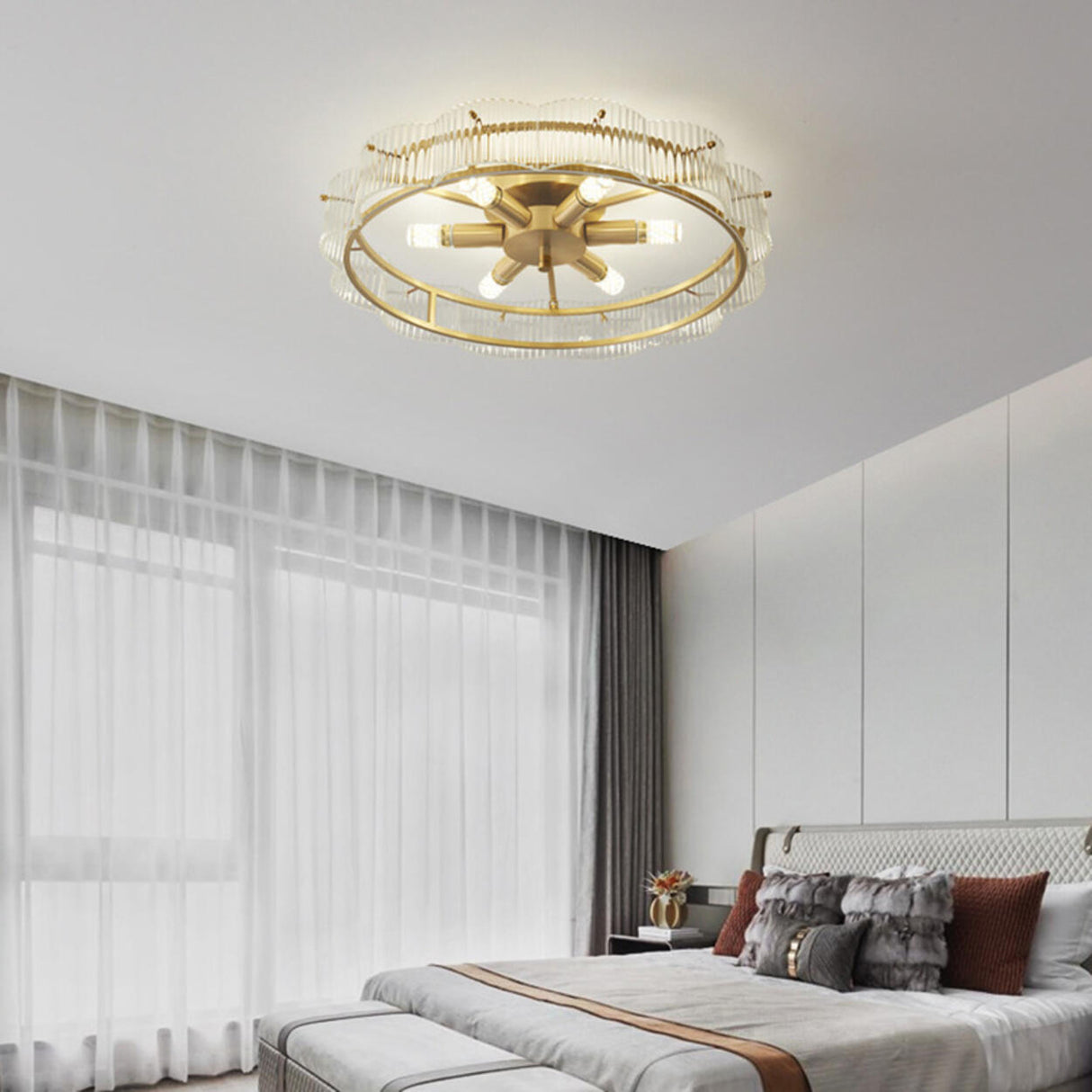 Ring Glass Gold Semi-Flush Mount Ceiling Light 6-Light Image - 17