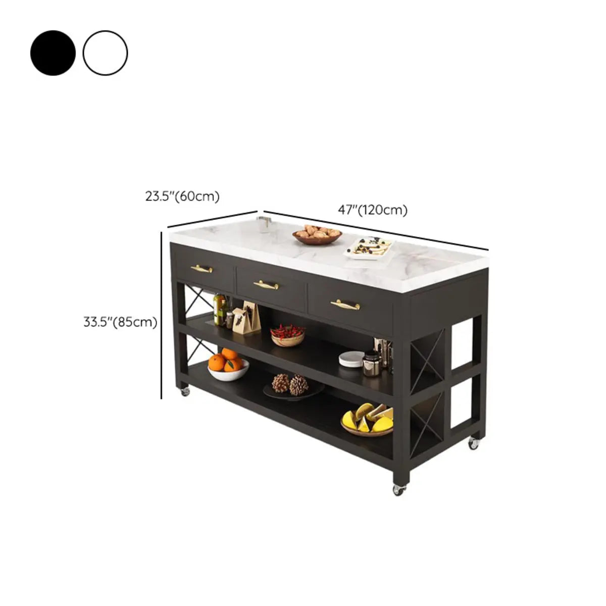 Rolling Portable Marble Top Black Kitchen Island Cart Image - 11