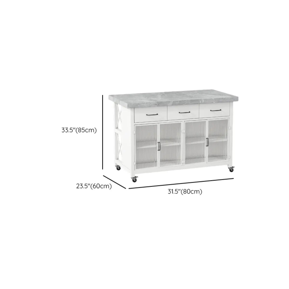 Rolling Rectangle Marble Gray White Storage Kitchen Island Image - 16