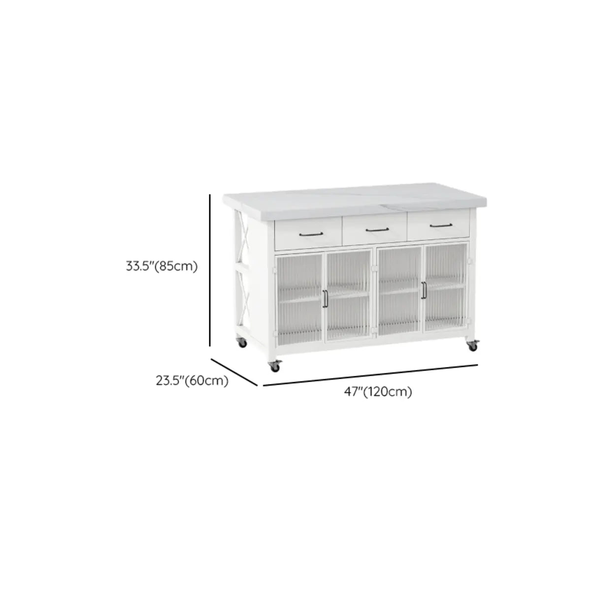 Rolling Rectangle Marble Gray White Storage Kitchen Island Image - 22