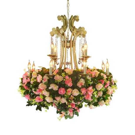 Romantic Aesthetic Crystal Drop Floral Candle Chandelier Image - 2