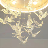 Romantic Bedroom Hanging Birds Drum Flush Mount Light Image - 11