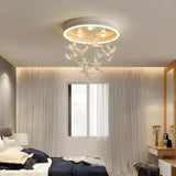 Romantic Bedroom Hanging Birds Drum Flush Mount Light Image - 14