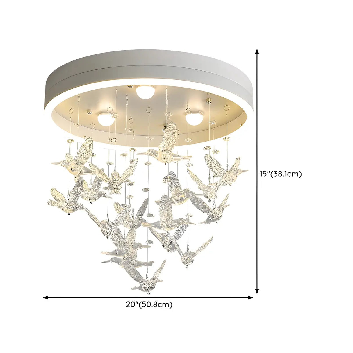 Romantic Bedroom Hanging Birds Drum Flush Mount Light 