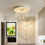 Romantic Bedroom Hanging Birds Drum Flush Mount Light Image - 3