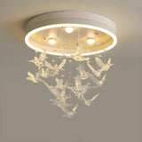 Romantic Bedroom Hanging Birds Drum Flush Mount Light Image - 8