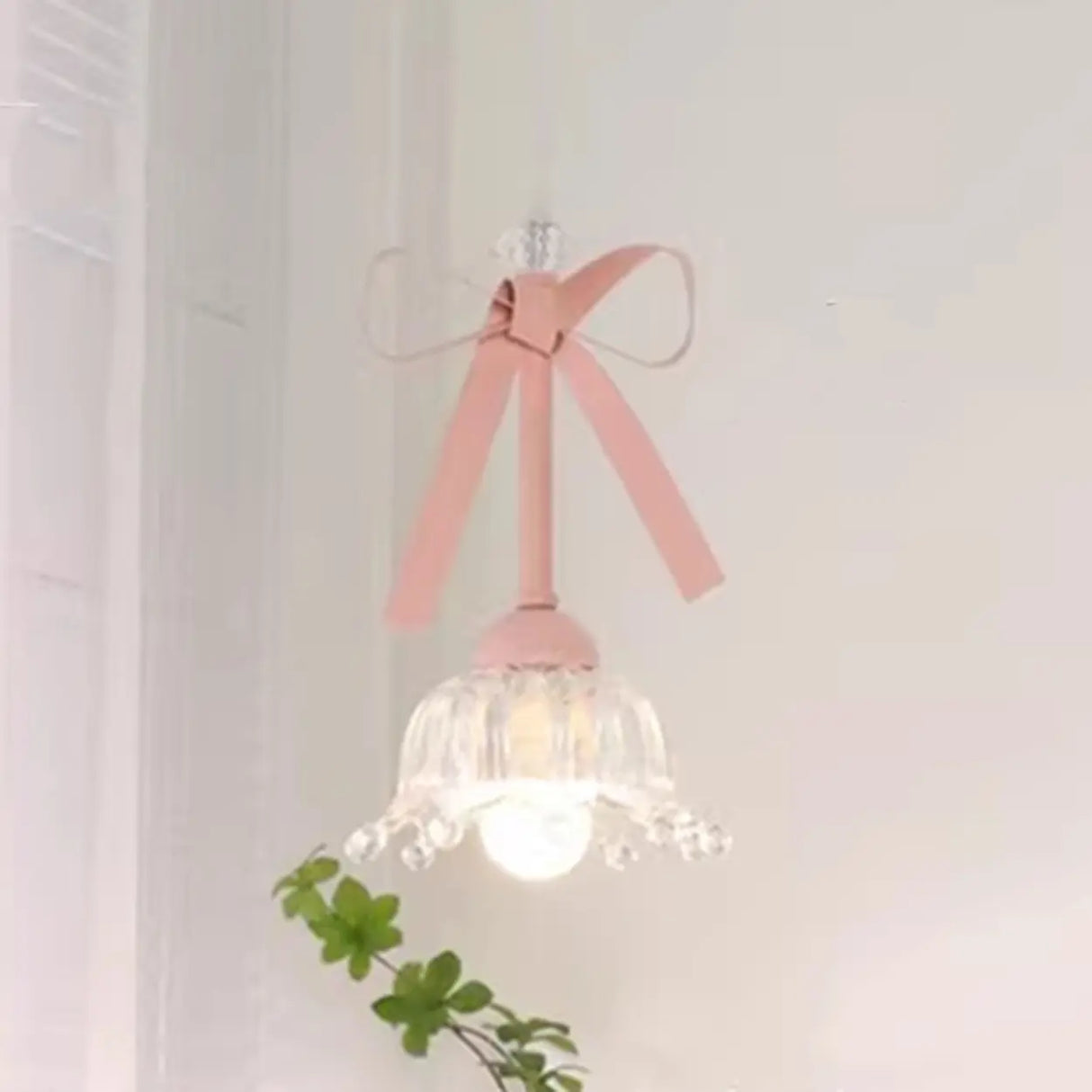 Romantic Bedroom Pink Bow Ceramics Floral Pendant Light Image - 3