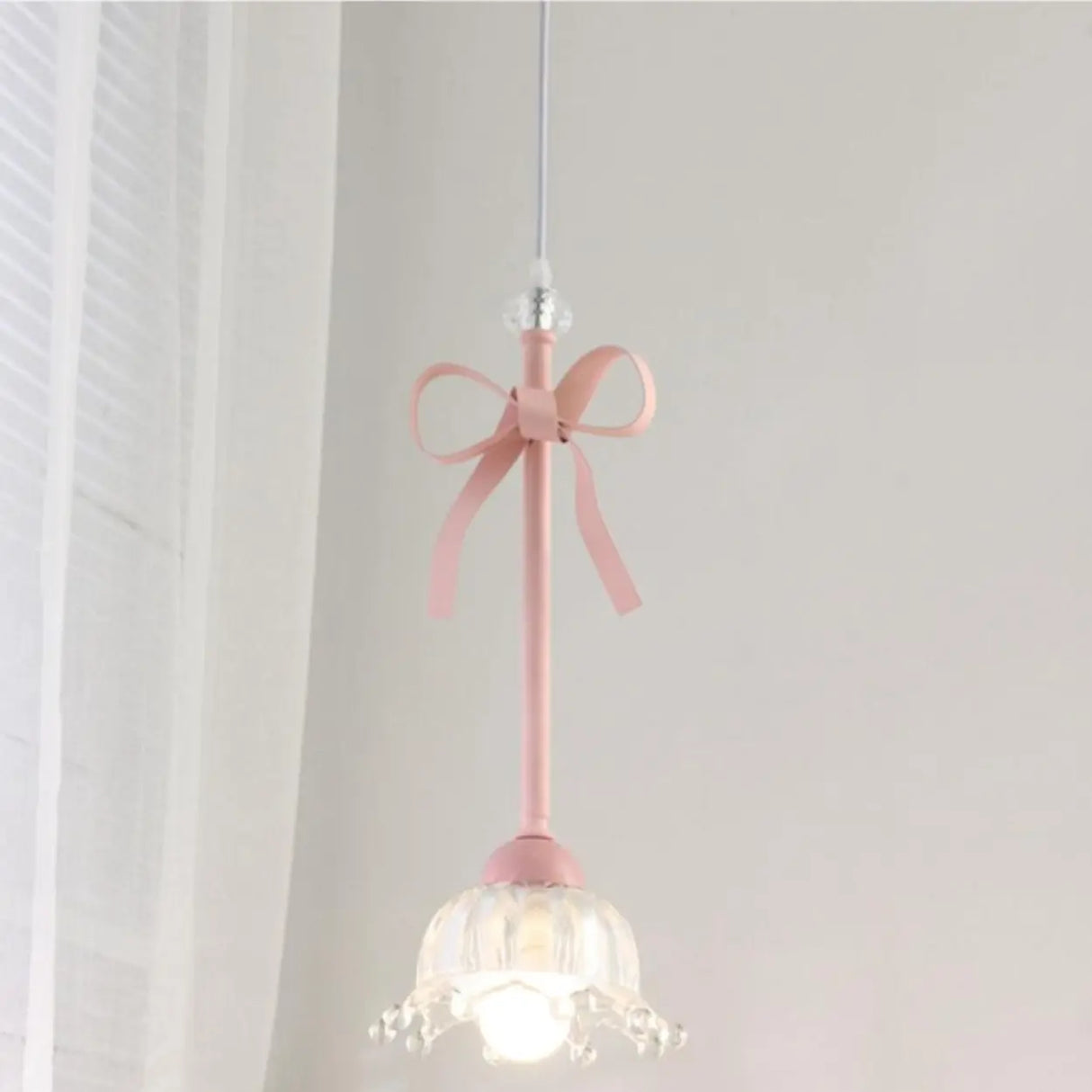 Romantic Bedroom Pink Bow Ceramics Floral Pendant Light Image - 4