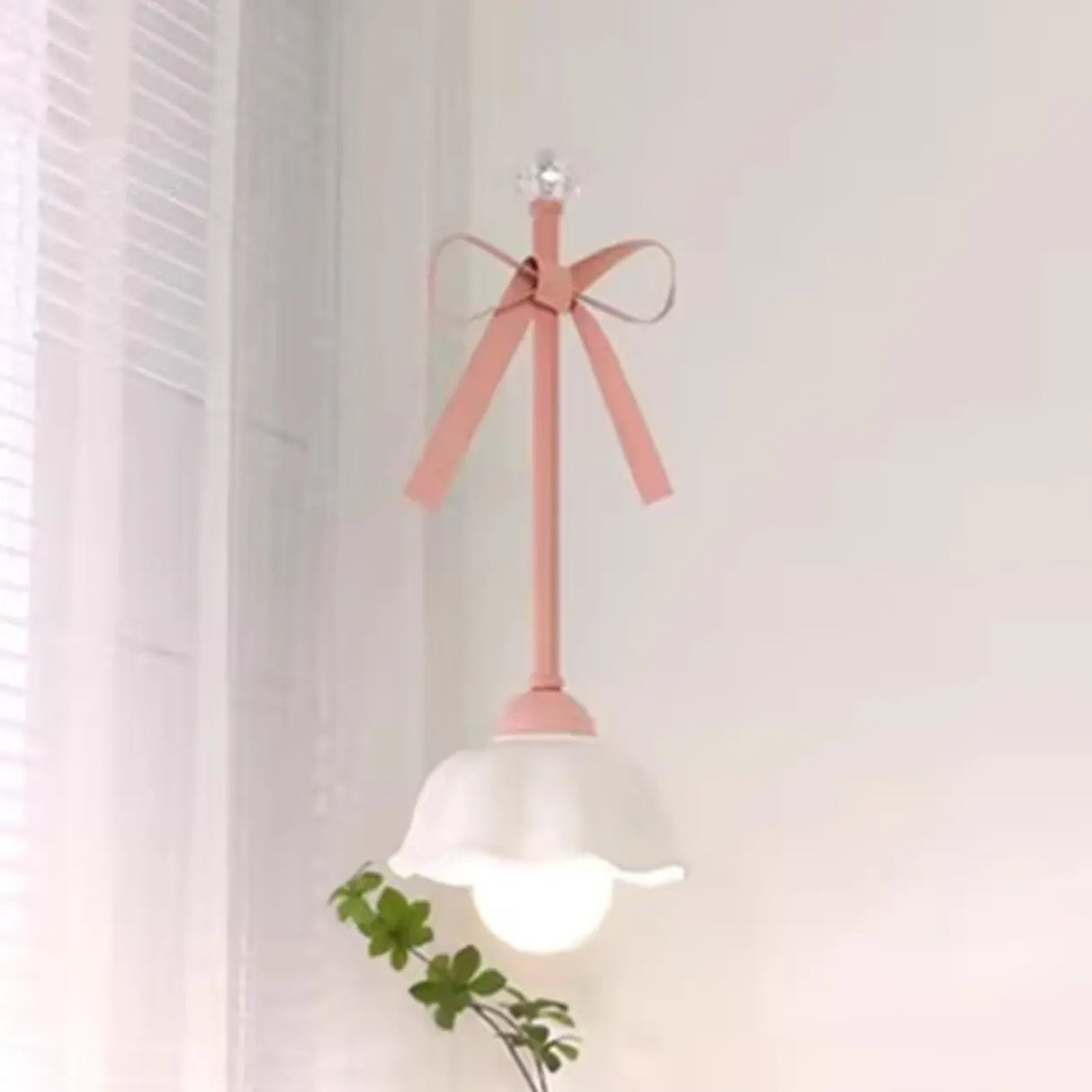 Romantic Bedroom Pink Bow Ceramics Floral Pendant Light Image - 5