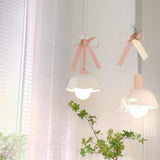 Romantic Bedroom Pink Bow Ceramics Floral Pendant Light Image - 6