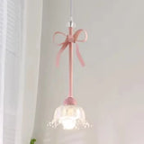 Romantic Bedroom Pink Bow Ceramics Floral Pendant Light Image - 7