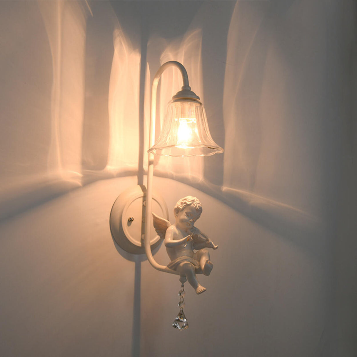 Romantic Cherub Wall Sconces with Fabric Shades Image - 5