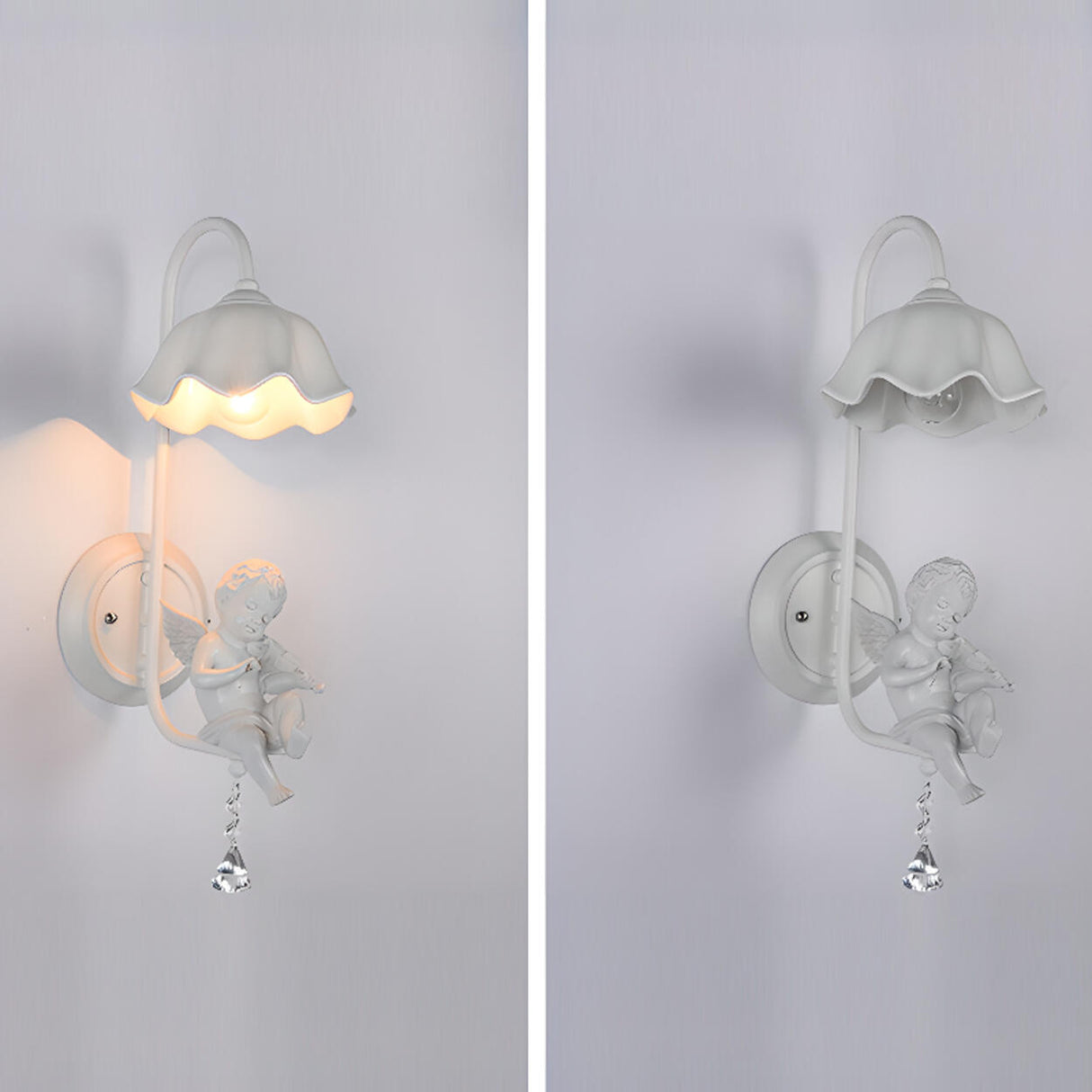 Romantic Cherub Wall Sconces with Fabric Shades Image - 8