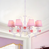 Romantic Classic Pink Rose Fabric Pleated White Chandelier Image - 10