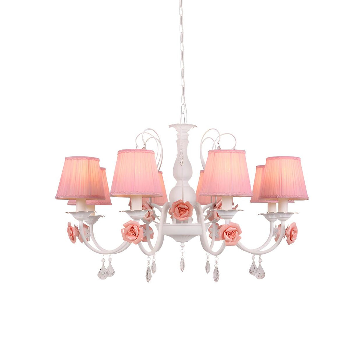 Romantic Classic Pink Rose Fabric Pleated White Chandelier Image - 12