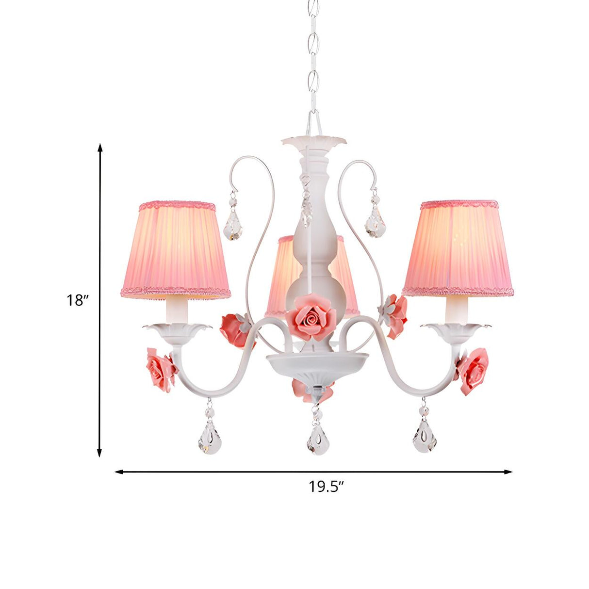 Romantic Classic Pink Rose Fabric Pleated White Chandelier 