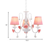 Romantic Classic Pink Rose Fabric Pleated White Chandelier #size