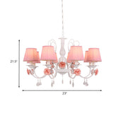 Romantic Classic Pink Rose Fabric Pleated White Chandelier Image - 14