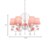 Romantic Classic Pink Rose Fabric Pleated White Chandelier Image - 15