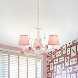 Romantic Classic Pink Rose Fabric Pleated White Chandelier Image - 2