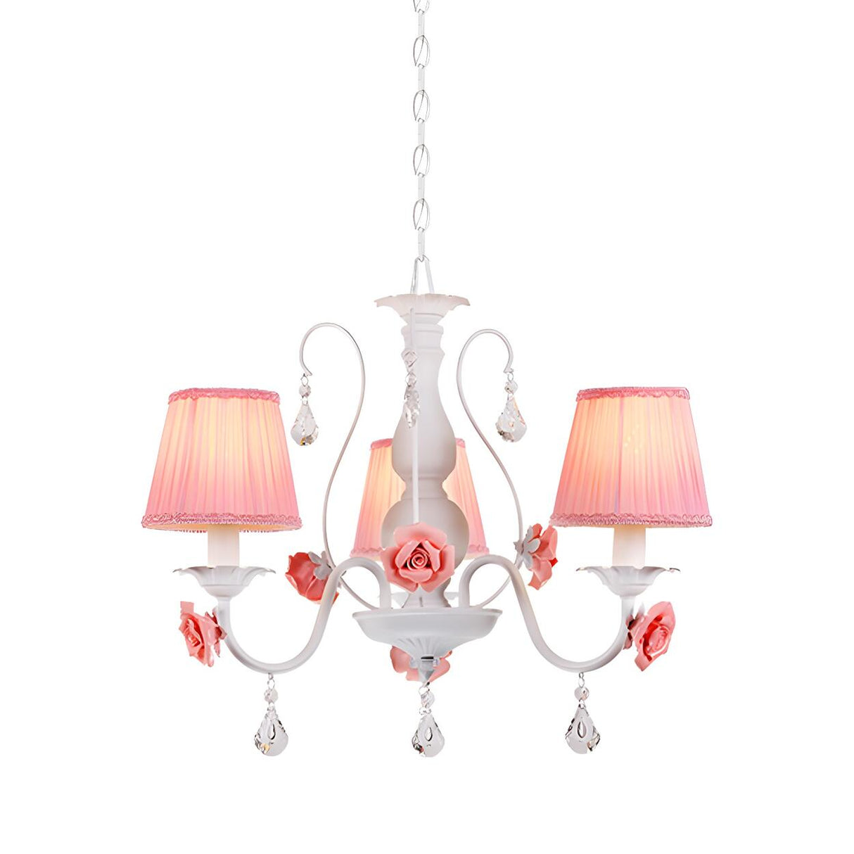 Romantic Classic Pink Rose Fabric Pleated White Chandelier Image - 4