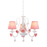 Romantic Classic Pink Rose Fabric Pleated White Chandelier Image - 4