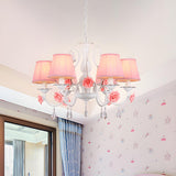 Romantic Classic Pink Rose Fabric Pleated White Chandelier Image - 7