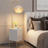 Romantic Feather Shade Bedside Gold Floor Lamp Image - 7