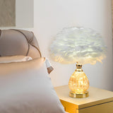 Romantic Feather Shade Conical Crystal Base Table Lamp Image - 4