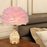 Romantic Feather Shade Conical Crystal Base Table Lamp Image - 5