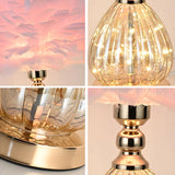 Romantic Feather Shade Conical Crystal Base Table Lamp Image - 6