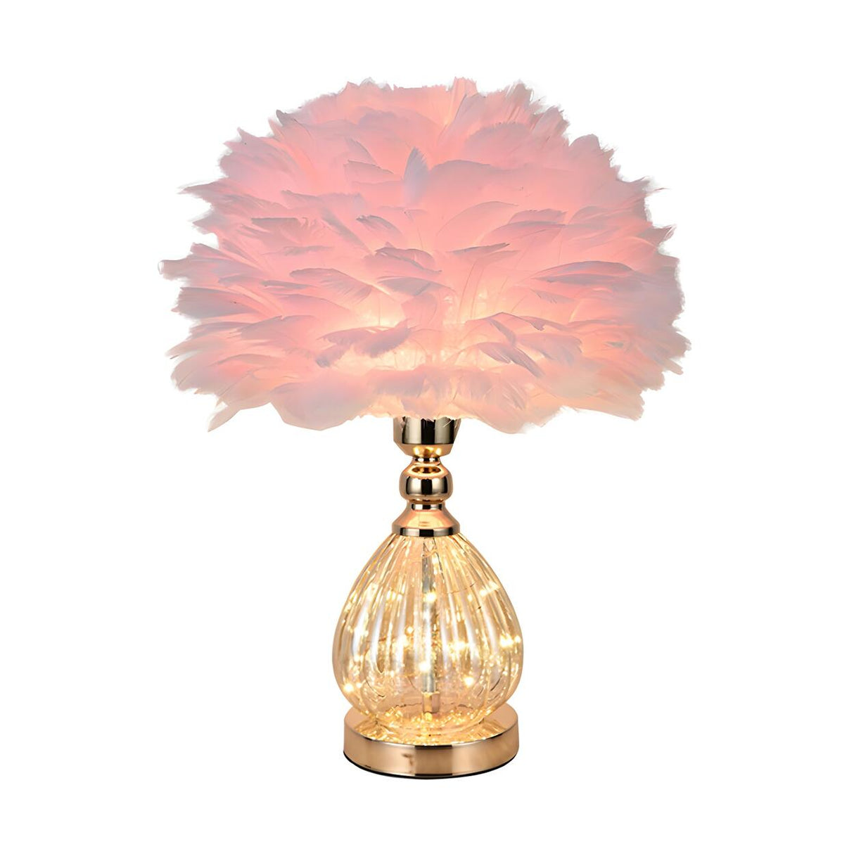 Romantic Feather Shade Conical Crystal Base Table Lamp Image - 7