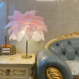 Romantic Feather Shade Metal Base Bedside Table Lamp Image - 8