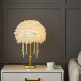 Romantic Feather Tassel Gold Metal Bedside Table Lamp Image - 1