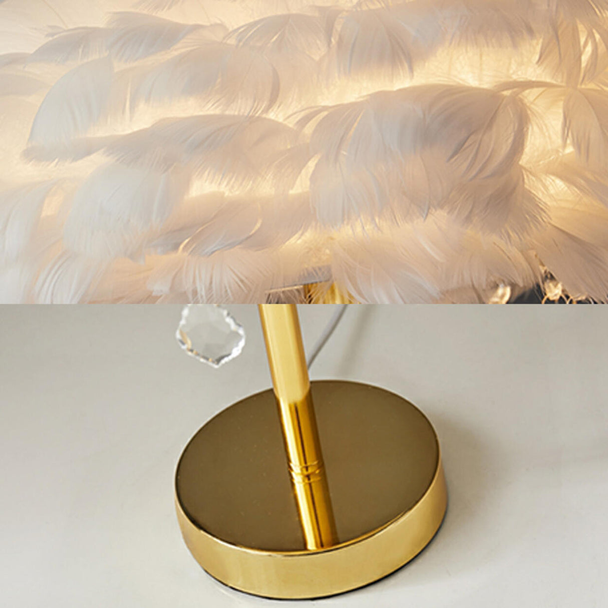 Romantic Feather Tassel Gold Metal Bedside Table Lamp Image - 10