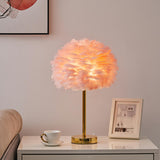 Romantic Feather Tassel Gold Metal Bedside Table Lamp Image - 12