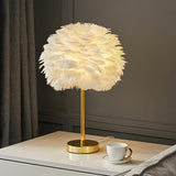 Romantic Feather Tassel Gold Metal Bedside Table Lamp Image - 13