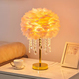 Romantic Feather Tassel Gold Metal Bedside Table Lamp Image - 2