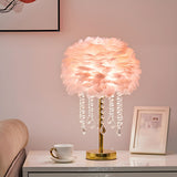 Romantic Feather Tassel Gold Metal Bedside Table Lamp Image - 3