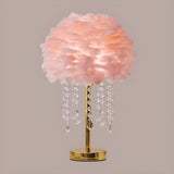 Romantic Feather Tassel Gold Metal Bedside Table Lamp Image - 7