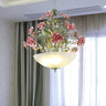 Romantic Floral Pink Rose Frosted Glass Bowl Chandelier Image - 5