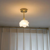 Romantic Floral White Glass Semi-Flush Mount Light Image - 1